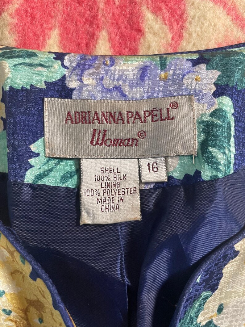 Chaqueta de cóctel vintage Adrianna Papell para mujer, 100% seda, estampado de hortensias, talla 16 imagen 3
