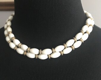 Vintage MONET double strand white and silver necklace