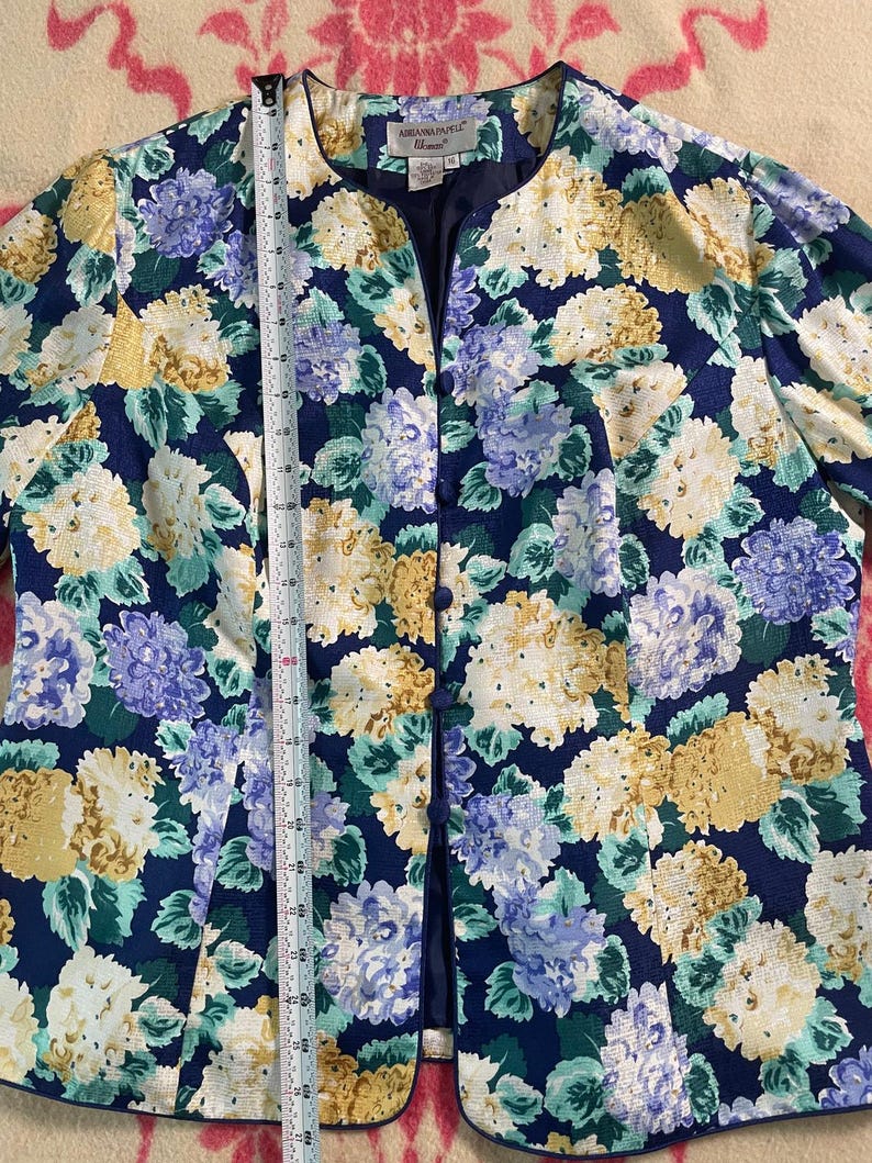Chaqueta de cóctel vintage Adrianna Papell para mujer, 100% seda, estampado de hortensias, talla 16 imagen 7