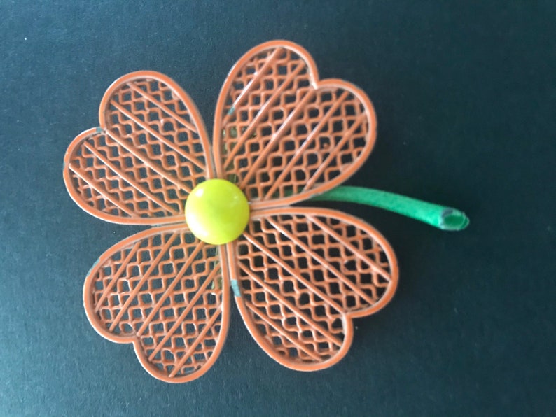 Vintage Orange metal flower brooch