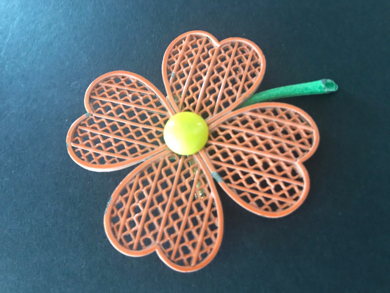 Vintage Orange metal flower brooch