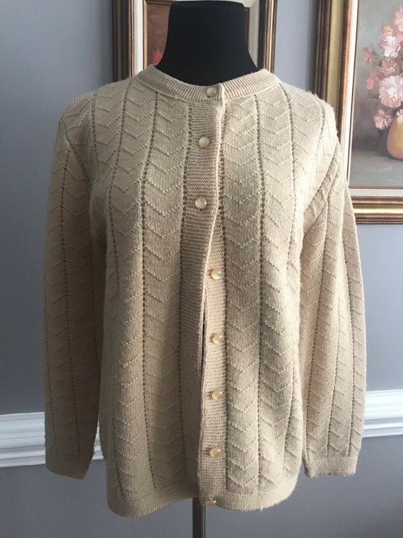 Vintage “Bernice” brand tan cardigan sweater 1970s - image 1