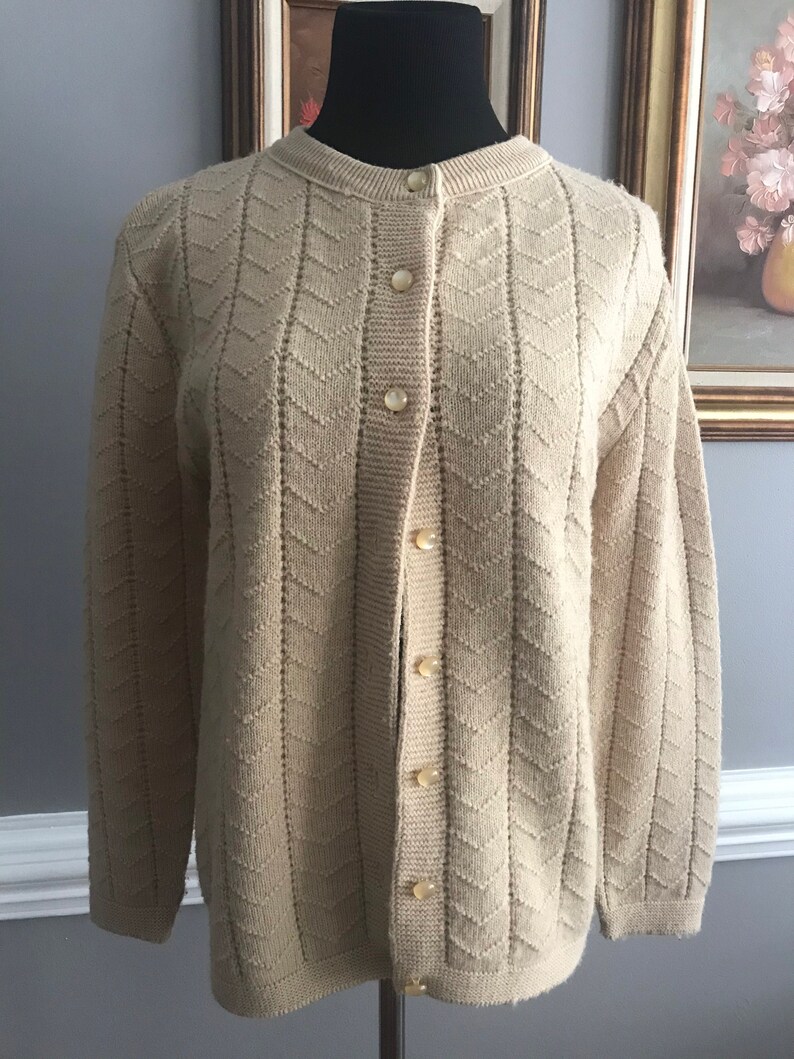 Vintage Bernice brand tan cardigan sweater 1970s image 1
