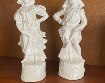 Figuras de niño y niña estilo siglo XVIII de MCM vintage, decoración de porcelana blanca