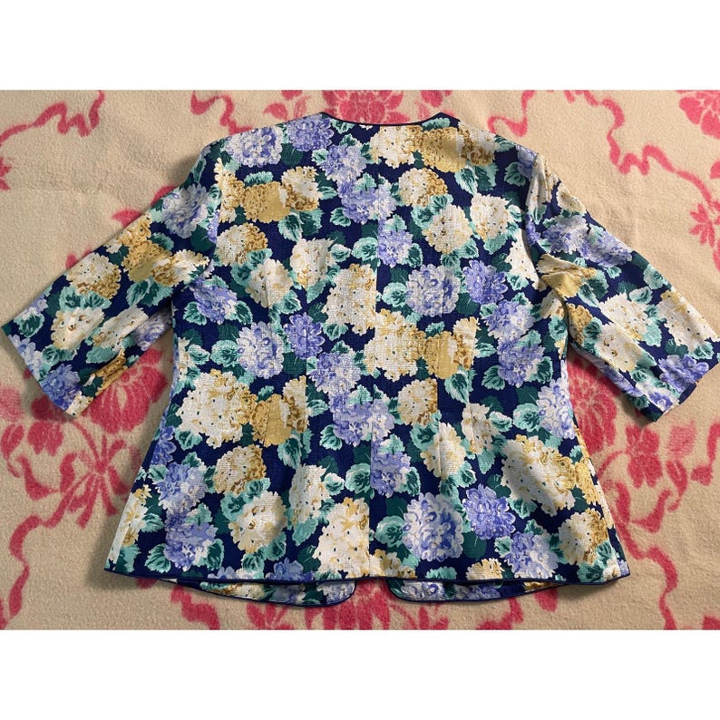 Chaqueta de cóctel vintage Adrianna Papell para mujer, 100% seda, estampado de hortensias, talla 16 imagen 5