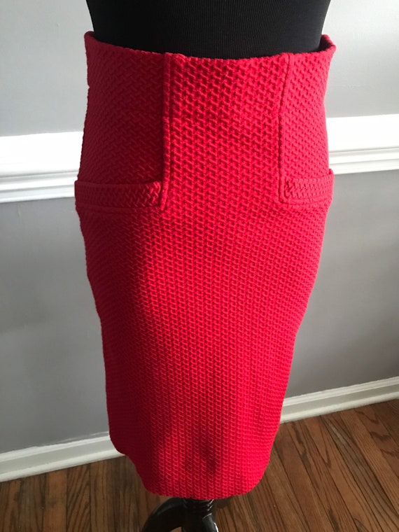 Ganni red waffle knit pencil skirt (M)