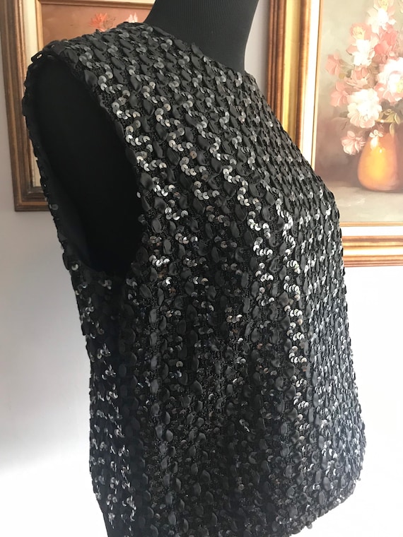 Vintage Sequin Black Sleeveless Top