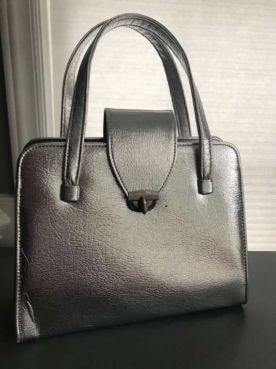 Vintage silver “foil look” 1960s handbag - image 1