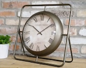 Antique Brushed Metal Tripod Clock - Vintage Aged Clock - Desk Table Top Large Clock - Industrial Clock 6076