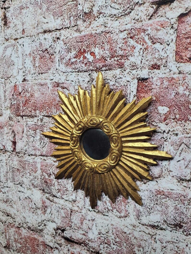 Antique Gold Sunburst Ornate Framed Small Convex Mirror Wall Etsy