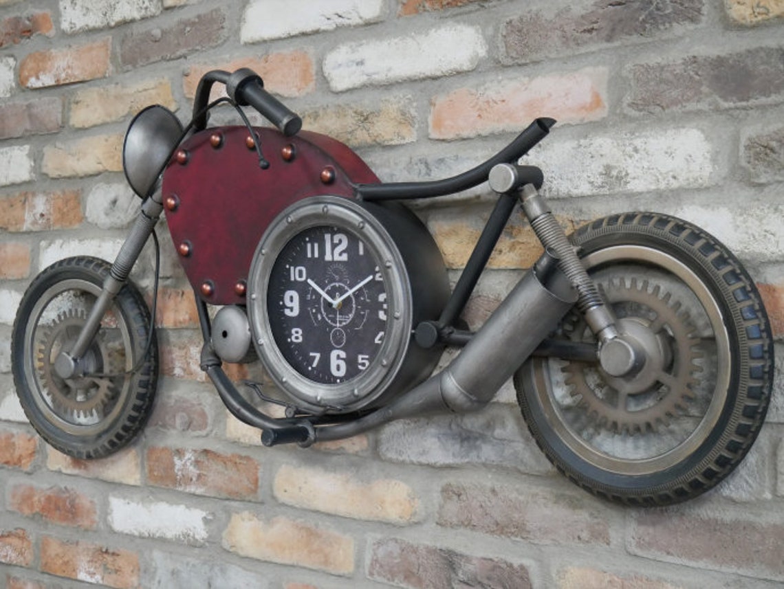 Large motorcycle wall clock 120cm rustic bike wall decor with Etsy