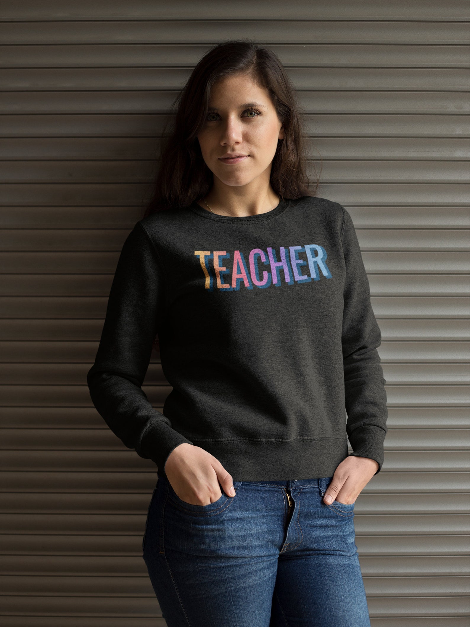 Teacher Sweatshirt Black Long Sleeve Crewneck Sweater Cute Etsy