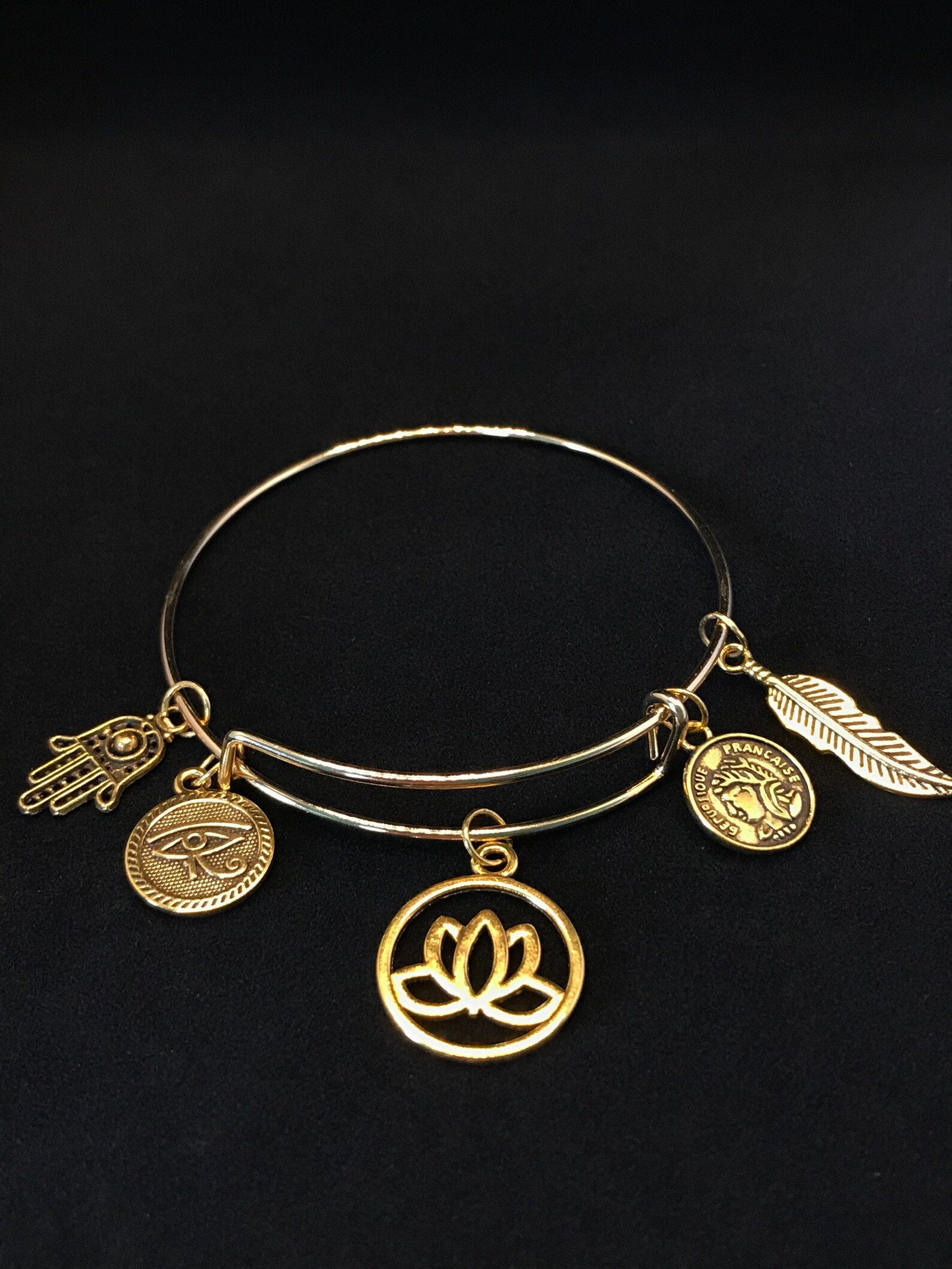 Lotus Flower Charm Bangle Bracelet Buy 2 get 30 off Etsy