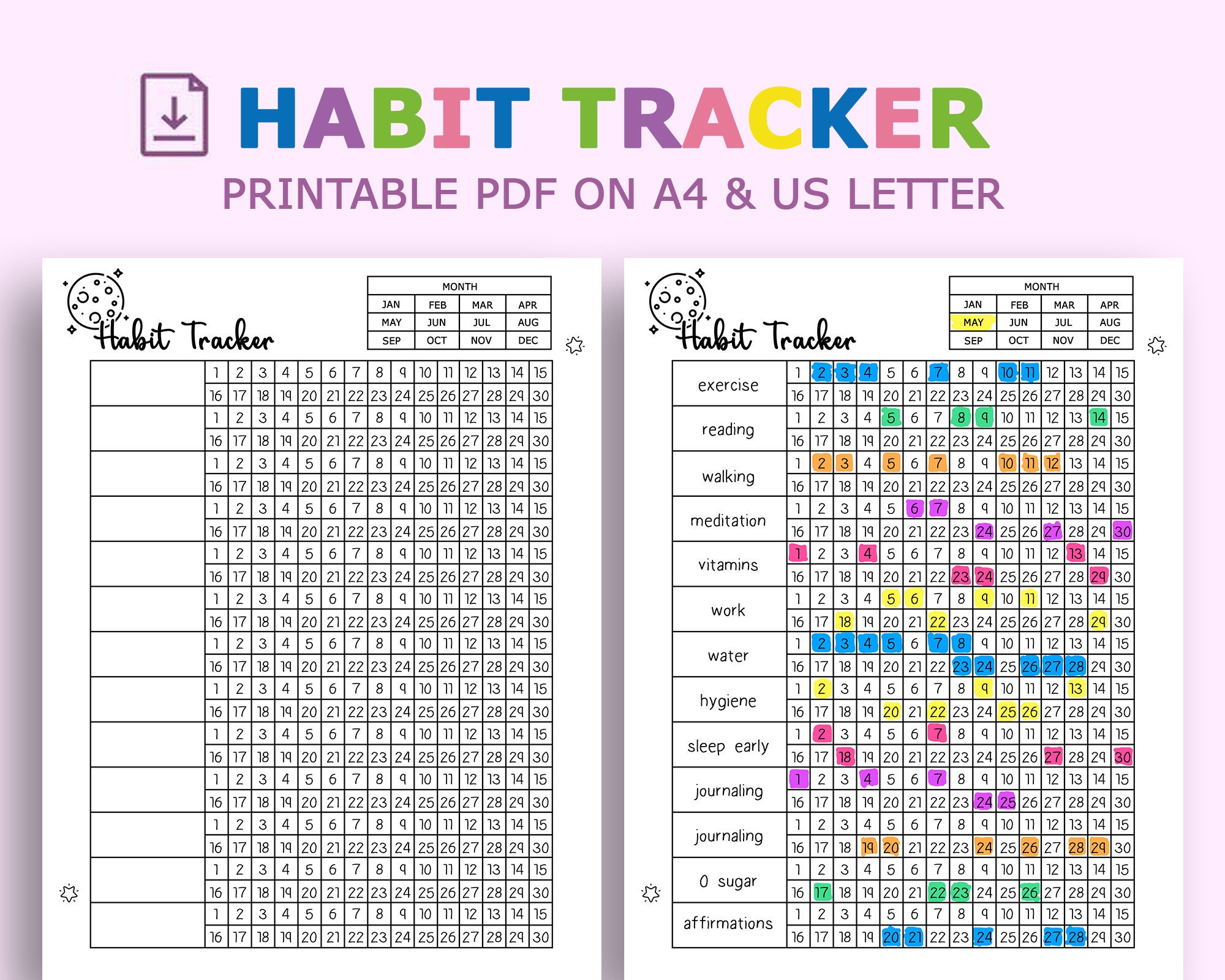 PDF Organizer Habit Daily Habit Tracker Calendar 2022 PRINTABLE / Affirmations Habit Tracker Printable Routine tracker