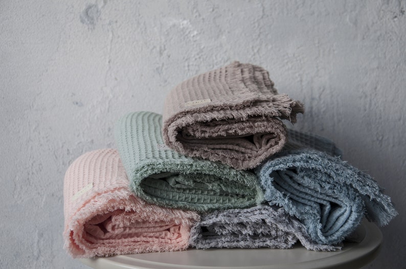 Natural Cotton Waffle Baby Blanket, Organic Soft Newborn Tassel Blankets, Throw Swaddle Bedding, Babies Wrap Towel, Boho Kids Toddler Gift image 6