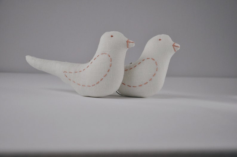 White Linen Wedding Birds, Housewarming Anniversary Valentines Day Gift, Cozy Room Decor Easter, Hanging Christmas Ornament, Napkin Holders image 1