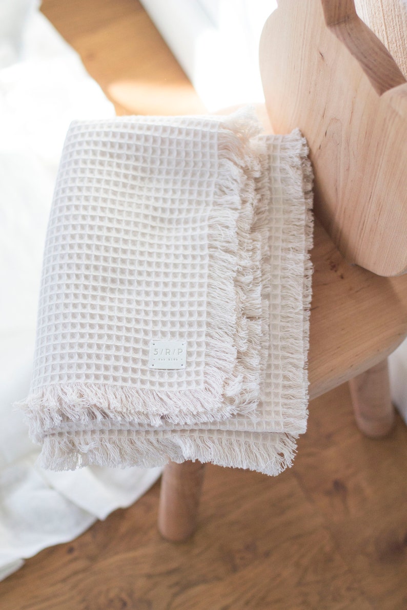 Natural Cotton Waffle Baby Blanket, Organic Soft Newborn Tassel Blankets, Throw Swaddle Bedding, Babies Wrap Towel, Boho Kids Toddler Gift image 3