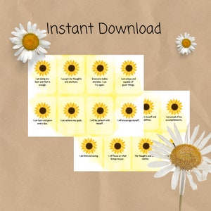 Jeu de cartes avec affirmation de tournesol - Impression PDF