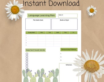 Weekly Language Learning Plan Printable