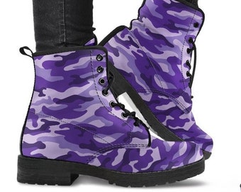 Camouflage Women's Leather Boots, Womens Boot Shoes, Women's Boots, Vegan Leather Combat Boots, Classic Boot, Casual Boots Vegan Leather