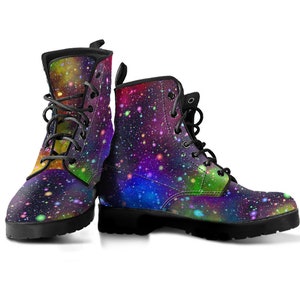 Rainbow Galaxy Boots, Colorful Boots, Women's Boots, Vegan Leather, Combat Boots, Classic Boot, Galaxy Print Design, Rain Boots Women