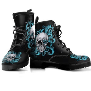 Octopus Skull Boots, Skull Print Boots, Skull Shoes, Women's Boots, Vegan Leather Combat Boots, Skull Print Design, Casual Boots Women