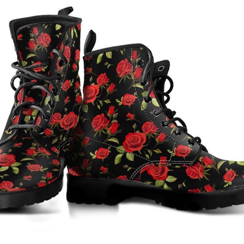 Red Rose Boots Floral Boots Women's 