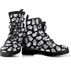 Cute Ghost Boots, Ghost Print Boots, Women's Boots, Vegan Leather, Combat Boots, Classic Boot, Goth Design, Casual Boots Women