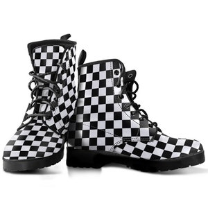 Best Checker Boots, Black and White Checker Boots, Women's Boots, Vegan Leather, Combat Boots, Fashion Boot, Casual Boots Women