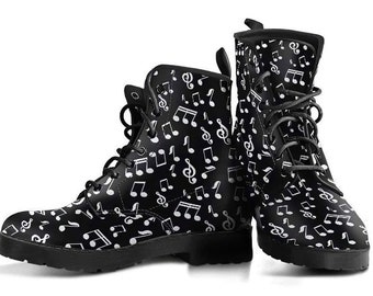 Musician Notes Boots, Music Shoes, Women's Boots, Vegan Leather Combat Boots, Classic Boot, Musician Pattern , Casual Boots Women