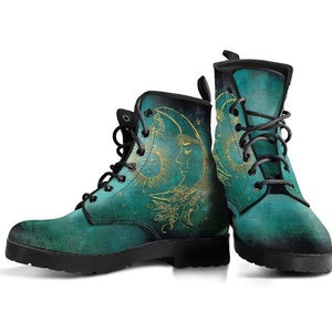 Green Shade Moon Boots, Green Shoes, Women's Boots, Vegan Leather Combat Boots, Classic Boot, Green Pattern , Casual Boots Women