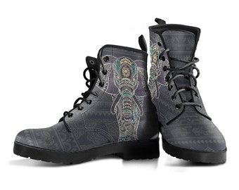 Dark Grey Boho Elephant Boots, Womens Boot Shoes, Women's Boots, Vegan Leather Combat Boots, Classic Boot, Casual Boots