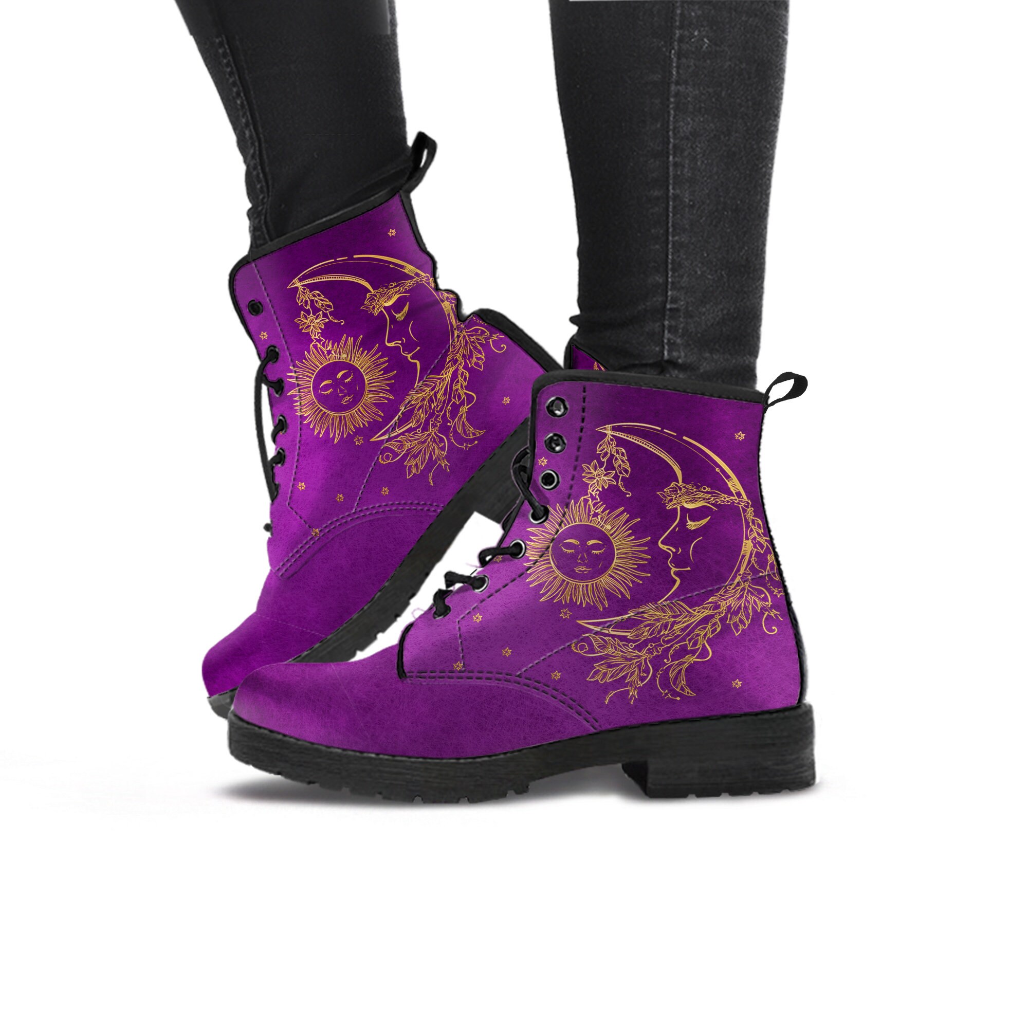 Purple Sun Moon Boots Astrology Mystical Universe Shoes | Etsy