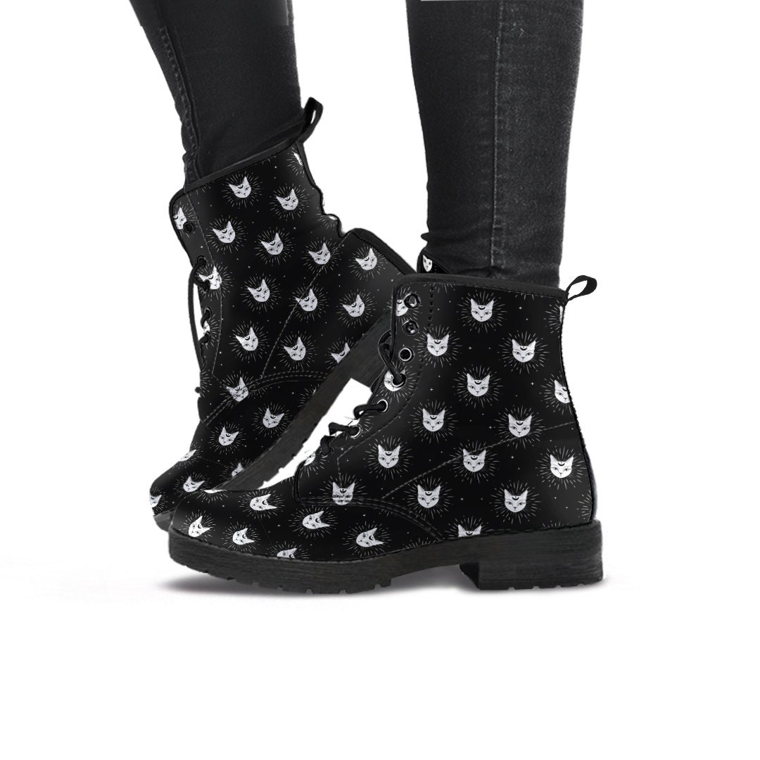 Cat Woman Boots Cat Print Shoes Women's Boots Vegan Etsy