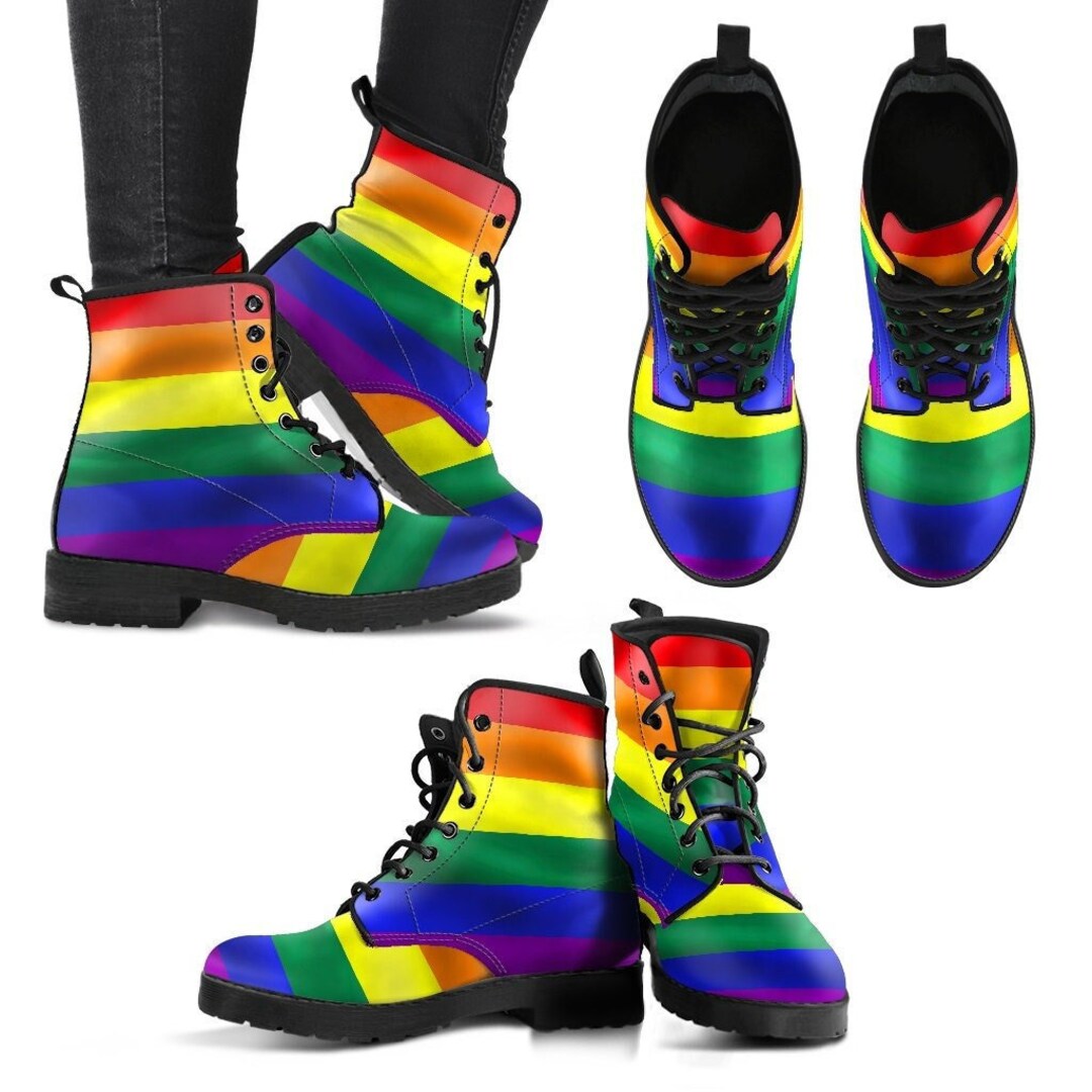 Rainbow Boot Shoes, Pride Day Shoes, LGBTQ Print Design Shoes, Vegan