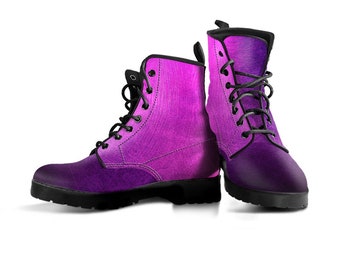 Pink Purple Boot Shoes, Women's Boots, Vegan Leather Combat Boots, Classic Boot, Casual Boots Women Vegan Leather Boots