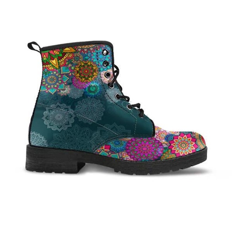 Colorful Mandala Boots, Womens Boot Shoes, Women's Boots, Vegan Leather Combat Boots, Classic Boot, Casual Boots Vegan Leather image 3