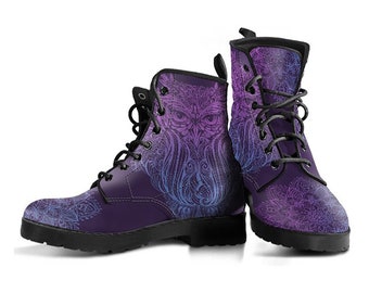 Purple Owl Mandala Womens Boot Shoes, Women's Boots, Vegan Leather Combat Boots, Classic Boot, Casual Boots Women Vegan Leather Boots