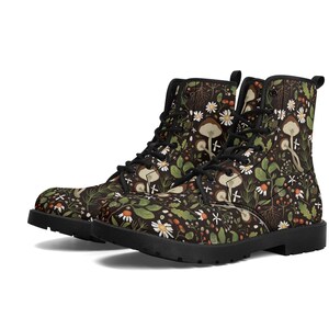 Goblincore Boots, Woodland Mushroom Combat Boot, Vegan Combat Boots, Witchcore Festival Club Boot, Faecore Mushroom Butterly Print Boots image 2