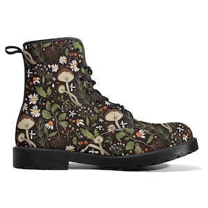 Goblincore Boots, Woodland Mushroom Combat Boot, Vegan Combat Boots, Witchcore Festival Club Boot, Faecore Mushroom Butterly Print Boots image 1