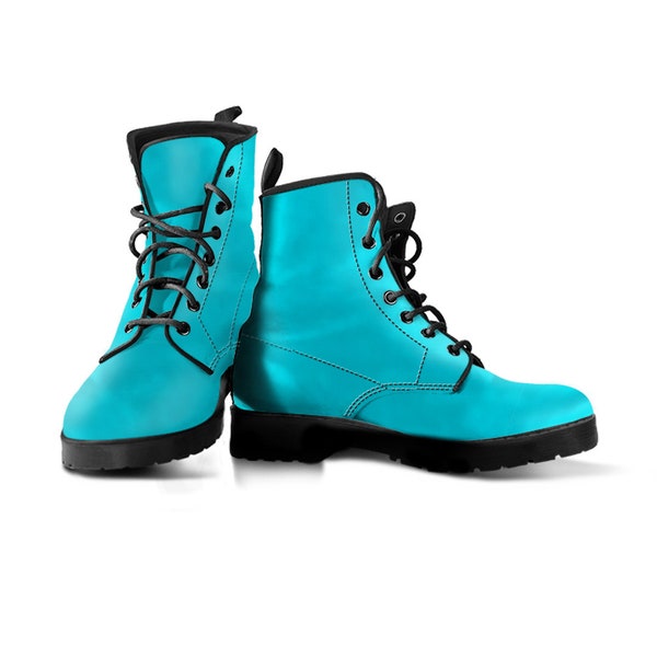 Luxury Blue Vegan Combat Boots, Teal Punk Boots, Teal Lace Up Boots, Girlie Combat Boots, Cosplay Teal Boots, Teal Faux Leather Combat Boots