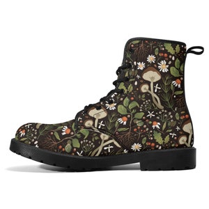 Goblincore Boots, Woodland Mushroom Combat Boot, Vegan Combat Boots, Witchcore Festival Club Boot, Faecore Mushroom Butterly Print Boots image 3