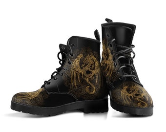 Dragon Mandala Boot Shoes, Women's Boots, Vegan Leather Combat Boots, Classic Boot, Casual Boots Women Vegan Leather Boots