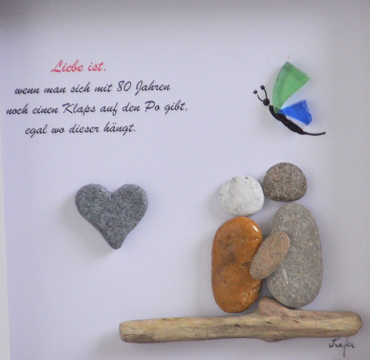 Steinbild mit Spruch Liebe ist........ Kieselsteinbild mit Etsy
