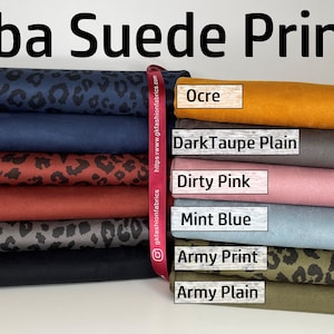 Scuba Suede, Fashion Suede Fabric, Cognac Knit Suede , animal print suede , leopard suede fabric