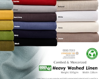 Tissu 100 % lin épais lavé pour vêtements, literie, rideaux, bricolage