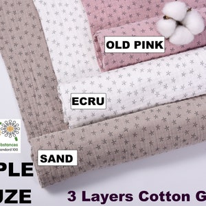 Triple Cotton Gauze, Three Layers, By the Yard , muslin cotton Natural fabrics for baby 100% cotton fabric