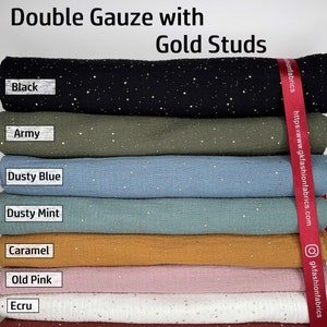 Double Gauze Muslin Fabric with gold small studs , Muslin Double Gauze fabric muslin cotton Natural fabrics for baby 100% cotton fabric