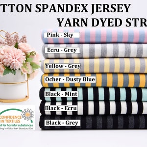 Tessuto morbido a righe in jersey di cotone e spandex tinto in filo -S1038, prezzo al mezzo metro, tessuto in jersey di cotone
