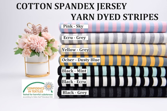 Cotton Spandex Jersey Yarn Dyed Stripes Soft Fabric -S1038 , price per half meter, cotton jersey fabric